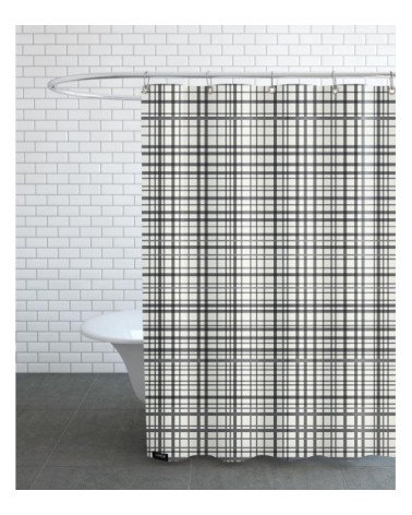 Rideau de douche en polyester en blanc & noir 150x200