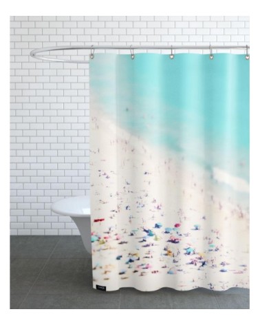 Rideau de douche en polyester en blanc ivoire & turquoise 150x200