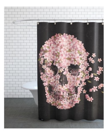 Rideau de douche en polyester en noir & rose 150x200