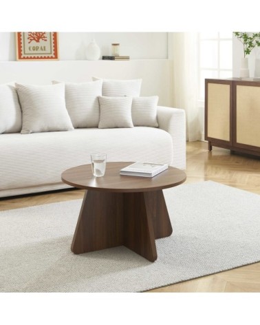 Table basse ronde effet noyer