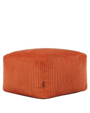 Pouf repose-pieds carré velours côtelé orange terracotta