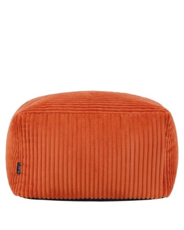 Pouf repose-pieds carré velours côtelé orange terracotta