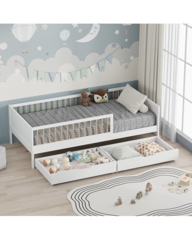 Lit pour enfant avec tiroirs 190x90cm blanc bois