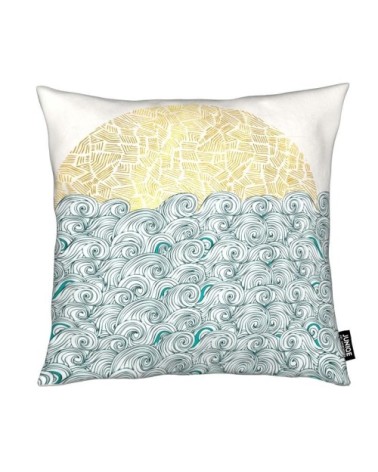 Coussin en microfibre en blanc & jaune 50x50