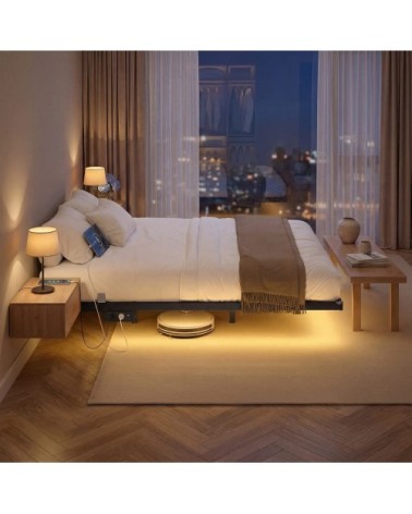 Lit flottant 140 x 190 cm avec led ports usb et prises ca noir
