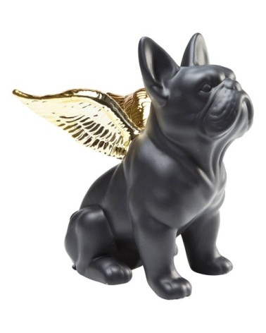 Statuette bouledogue noir ailes dorées