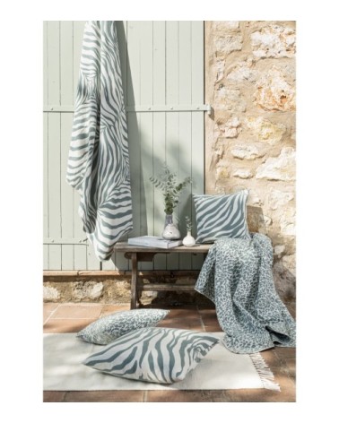 Housse de coussin jacquard motif léopard jade 50x50