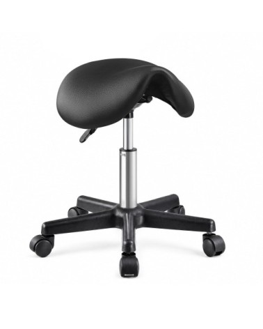 Tabouret à roulettes en pu selle réglable pivotant 360° noir