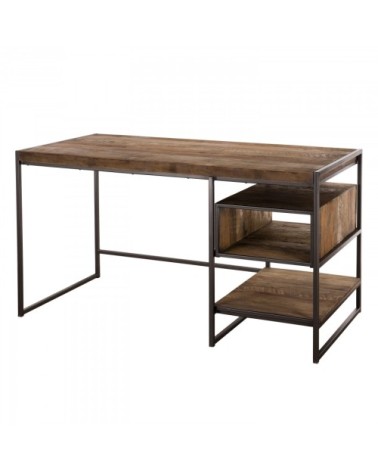 Bureau niche tablette en teck recyclé acacia mahogany métal noir