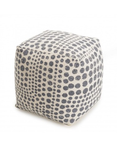 Pouf carré tissu coton imprimé pois gris