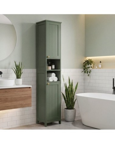 Colonne de salle de bain avec éclairage étagères réglables MDF vert
