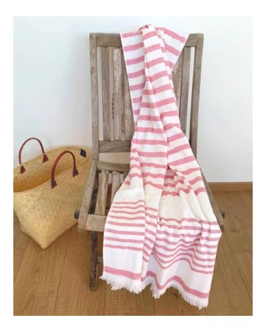 Fouta doublée éponge rouge framboise asaga 90x160