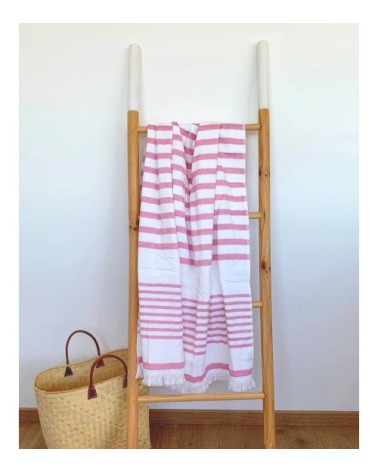 Fouta doublée éponge rouge framboise asaga 90x160