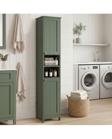 Colonne de salle de bain avec éclairage étagères réglables MDF vert