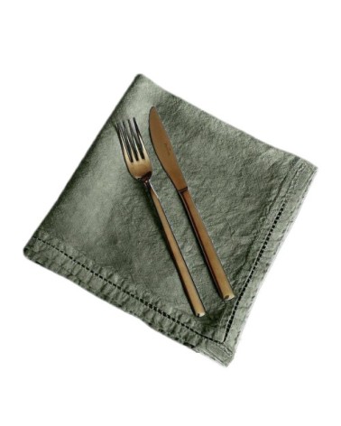 Serviette de table  Lin pur lavé  Vert Acacia  45x45