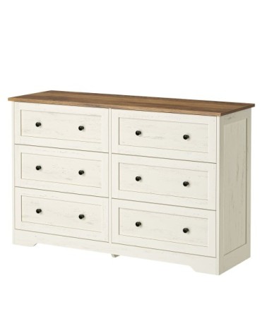 Commode style cottage 6 tiroirs 40 x 120 x 78 cm blanc et marron