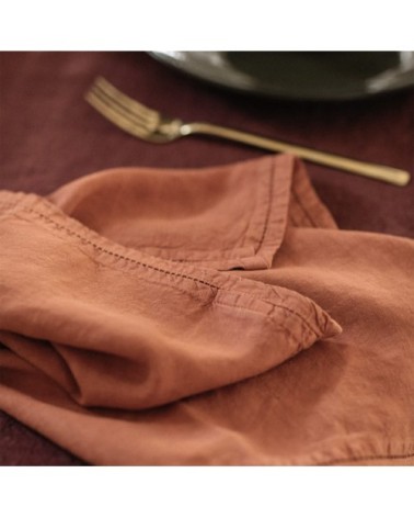 Serviette de table  Lin pur lavé  Orange foncé  45x45