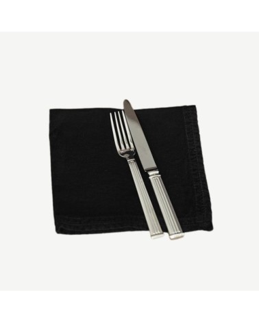 Serviette de table  Lin pur lavé  Noir  45x45