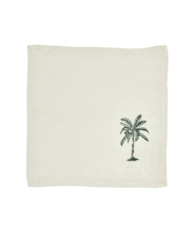 Serviette de table  Lin pur lavé Palm Blanc Vert 45x45