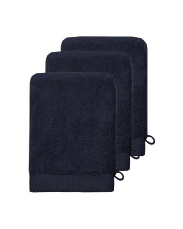 3 gants de toilette zéro twist 560gr/m²  bleu nuit 16x22 cm