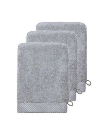 3 gants de toilette zéro twist 560gr/m²  gris perle 16x22 cm