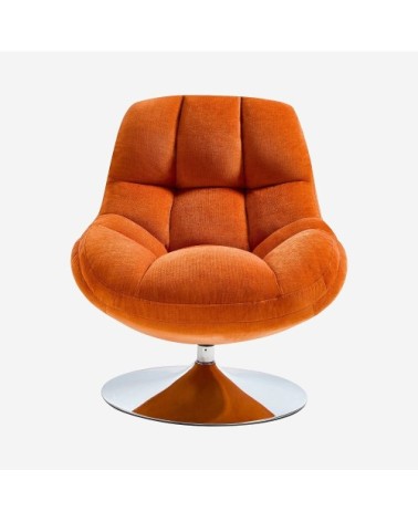 Fauteuil pivotant en tissu et métal chromé - orange