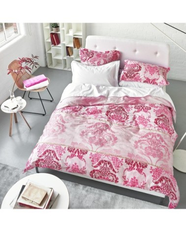Taie d'oreiller imprimée en satin de coton rose 64x64