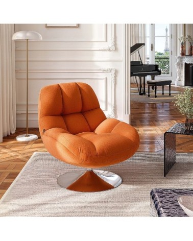 Fauteuil pivotant en tissu et métal chromé - orange