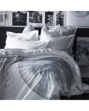 Taie d'oreiller imprimée en percale de coton gris 50x75