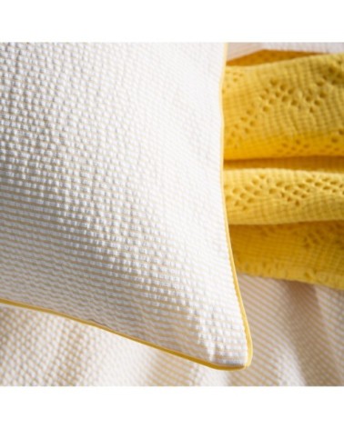 Taie d'oreiller en seersucker et percale de coton jaune 65x65