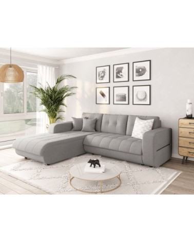 Canapé d'angle convertible en tissu - gris clair - angle gauche