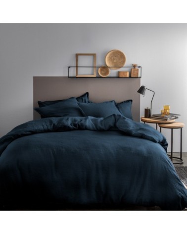 Housse de couette unie en lin lavé Bleu Marine 260x240cm
