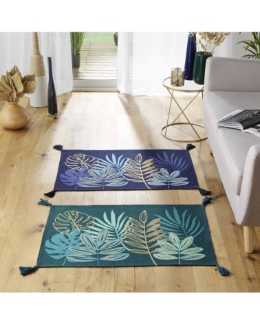 Tapis pompons métallisé bleu 60x90cm