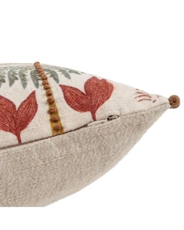 Coussin en coton et lin mélangés à motif imprimé brodé multicolore 70x35