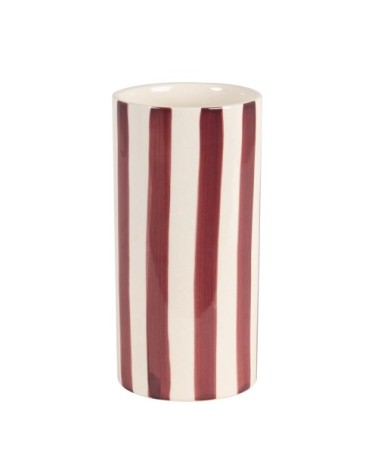 Vase en grès à rayures bordeaux et crème H21