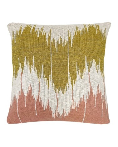 Coussin vague tricoté rose 50x50