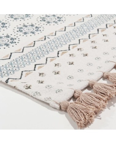 Tapis en coton recyclé blanc motifs bleus 90x150