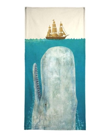 Serviette de plage en éponge-velours en blanc ivoire & bleu 90x180