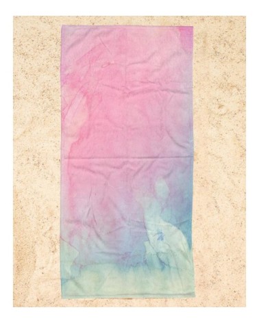 Serviette de plage en éponge-velours en bleu & rose 90x180