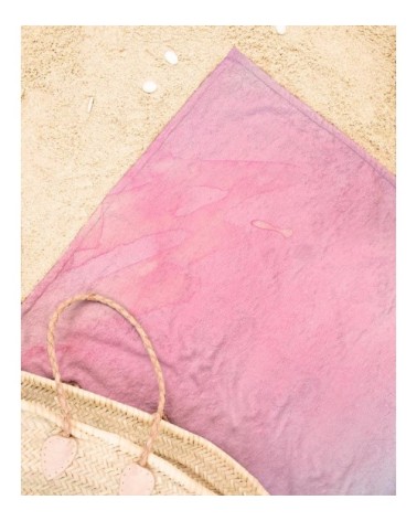 Serviette de plage en éponge-velours en bleu & rose 90x180