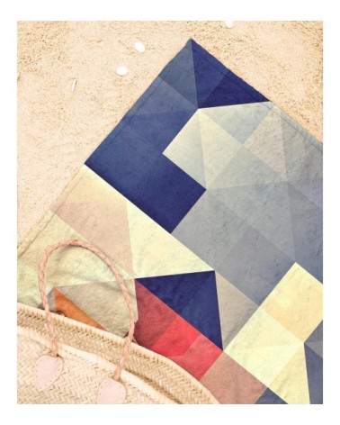 Serviette de plage en éponge-velours en blanc ivoire & bleu 90x180