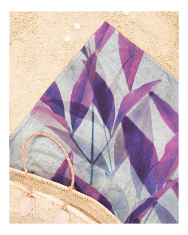 Serviette de plage en éponge-velours en gris & violet 90x180