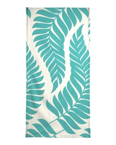 Serviette de plage en éponge-velours en blanc & turquoise 90x180