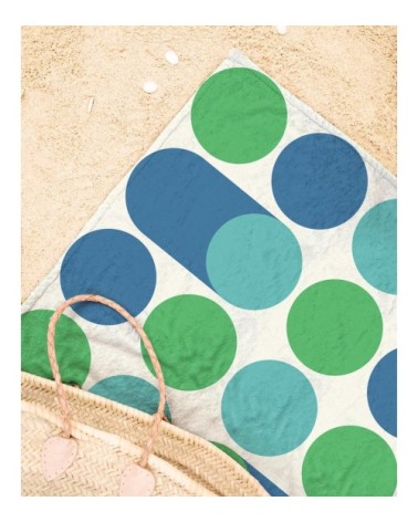 Serviette de plage en éponge-velours en bleu & turquoise 90x180