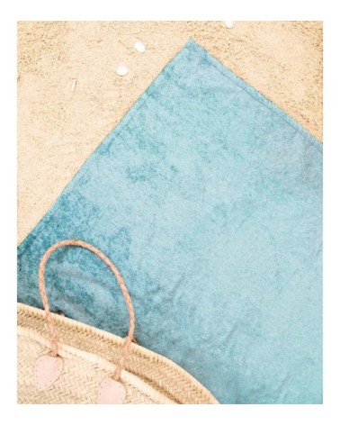 Serviette de plage en éponge-velours en bleu & vert 90x180