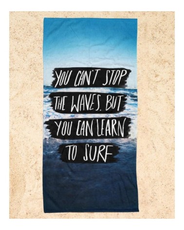 Serviette de plage en éponge-velours en blanc & bleu 90x180