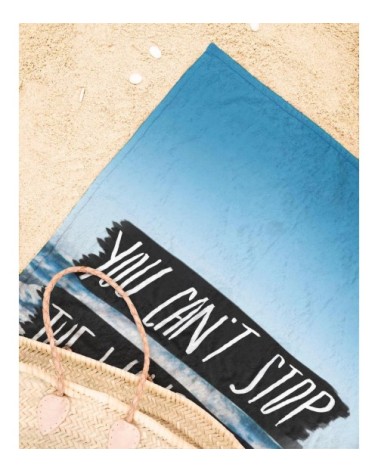 Serviette de plage en éponge-velours en blanc & bleu 90x180