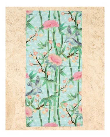 Serviette de plage en éponge-velours en rose & turquoise 90x180