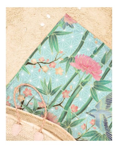 Serviette de plage en éponge-velours en rose & turquoise 90x180