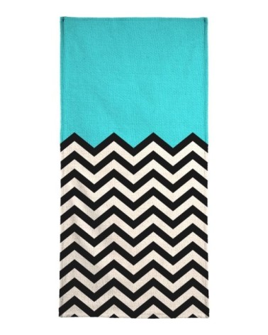 Serviette de plage en éponge-velours en blanc & bleu 90x180